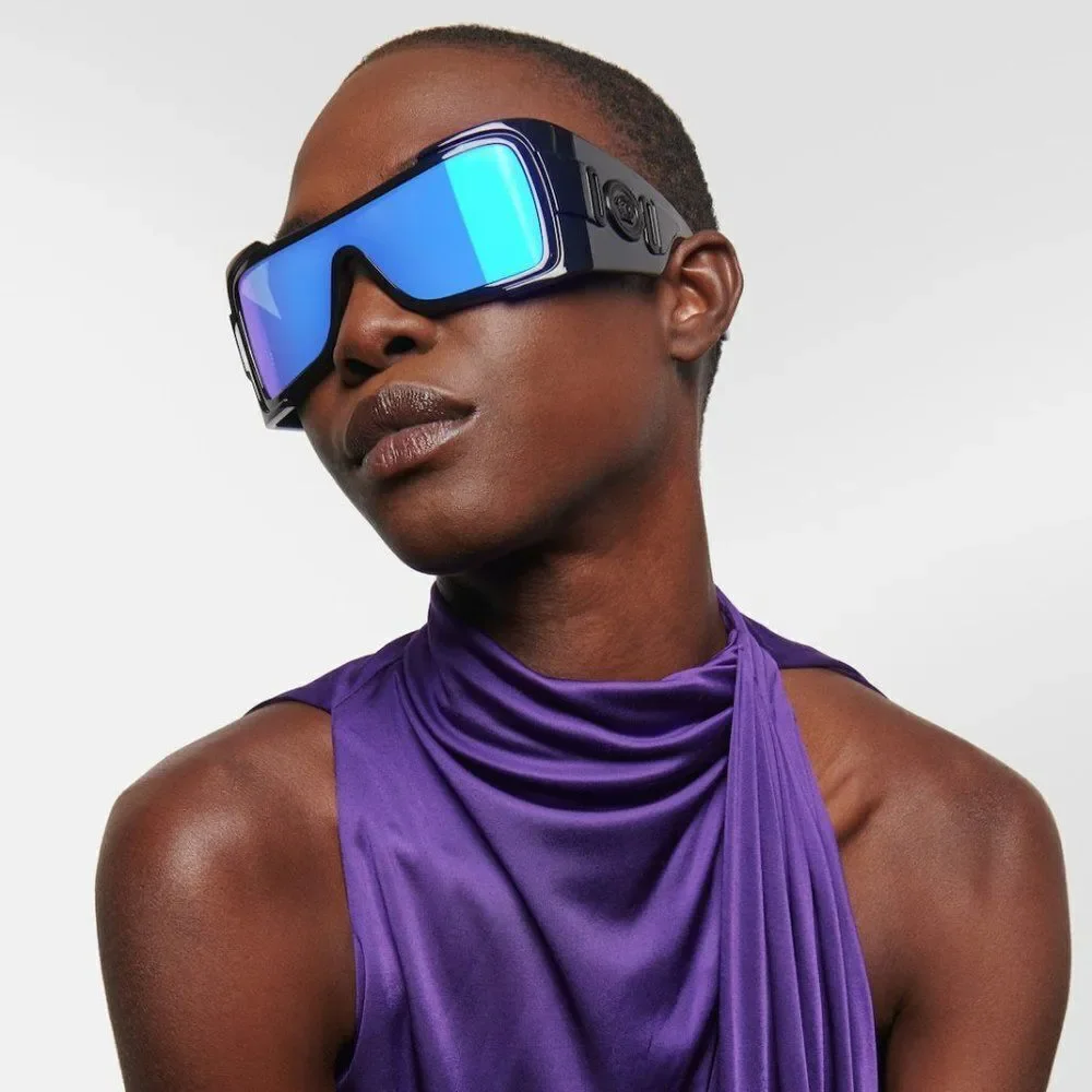 NEW Versace VE4451 GB1/55 Black Grey Mirrored Blue Wraparound Unisex Sunglasses